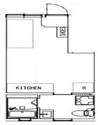 クロスロード 1階ワンルームの間取り