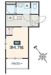 ＭＥＬＤＩＡ京成稲毛 1階1Kの間取り