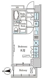 パークアクシス木場 6階ワンルームの間取り
