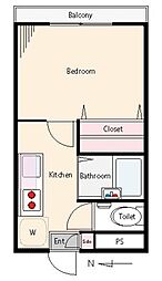 さくらハイツ 1階1Kの間取り