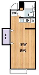 諸星荘 2階1Kの間取り