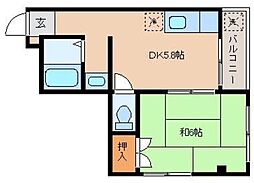 南風 3階1DKの間取り