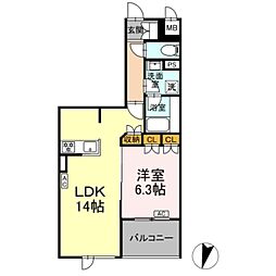 ロイジェント豊島園 1LDKの間取図画像