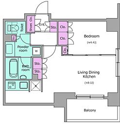 レジディア月島 1LDKの間取図画像