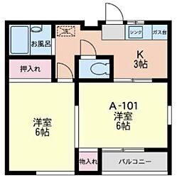 サン亀甲山A 2Kの間取図画像