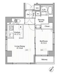 ハーモニーレジデンス月島#002 8階1LDKの間取り