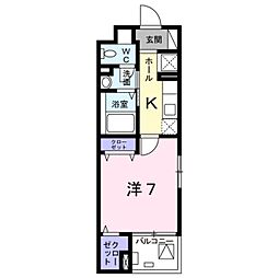 ニューグラストップII 2階1Kの間取り