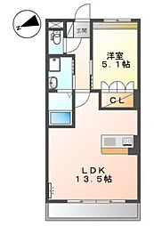 フローレンス東寺尾 1階1LDKの間取り