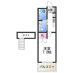 W.O.Bレマーニー昭和町 2階1Kの間取り