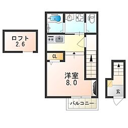 おおさか東線 JR長瀬駅 徒歩11分の賃貸アパート 2階ワンルームの間取り