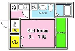 フルーヴテラス 1Kの間取図画像