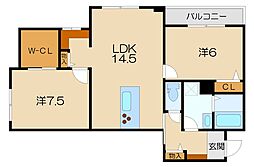 Ｖｅｒｄｅ 1階2LDKの間取り