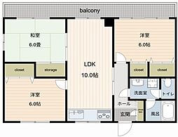 ビュークレスト戸塚 2DKの間取図画像