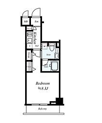 コンシェリア王子飛鳥山 6階1Kの間取り