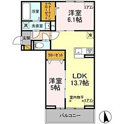 ガーネット 3階2LDKの間取り