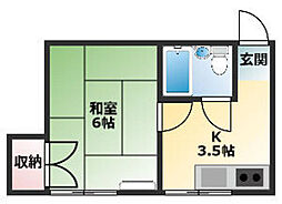 川島ハウス 2階1DKの間取り