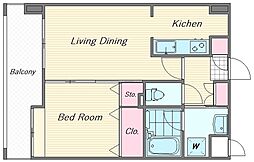 レシェンテ・ヴィラ千早 1LDKの間取図画像