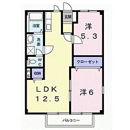 アシュレ有家 1階2LDKの間取り