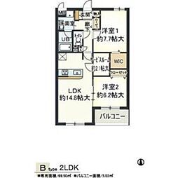 ノブレ・甲子園口 2LDKの間取図画像