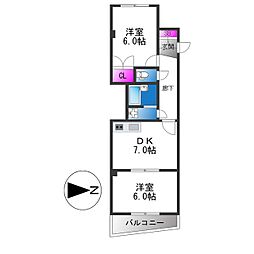 クリスタルアーク 2DKの間取図画像