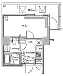 レジディア広尾2 1Kの間取図画像