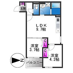 D porta granz 2LDKの間取図画像