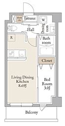アルファコートお花茶屋2 2階1LDKの間取り
