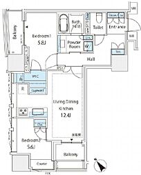 ミレアコート銀座プレミア 2LDKの間取図画像