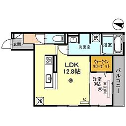 アルビネス田中町 2階1LDKの間取り