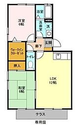 ベイクレスト 1階2LDKの間取り