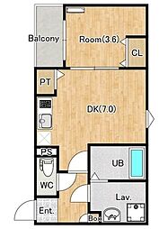 相模原市南区相模台1丁目アパート 1DKの間取図画像