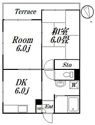 エーデルハイムA 2DKの間取図画像