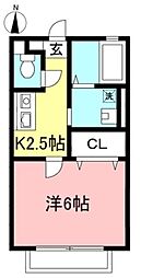 エクリュー吉祥寺 2階1Kの間取り