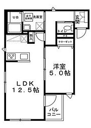 エルフォII 2階1LDKの間取り