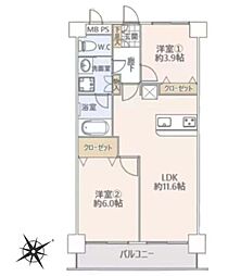 ハイネス上板橋弐番館 2階2LDKの間取り