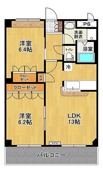 グランドール・ガーデン 302｜福島県郡山市日和田町字原(賃貸マンション2LDK・3階・57.35㎡)の写真 その2