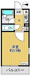 ピア中板橋 2階1Kの間取り