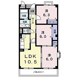 プラティーヌ パレ 弐番館 2階3LDKの間取り