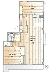 東急東横線 祐天寺駅 徒歩9分の賃貸マンション 1階2LDKの間取り