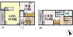 セレスティア皿沼 2階2LDKの間取り