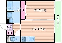 Osaka Metro中央線 深江橋駅 徒歩10分の賃貸アパート 2階1LDKの間取り