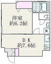 メタセコイヤマンション 2階1DKの間取り