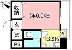 グランドハイツ山喜 2階1Kの間取り