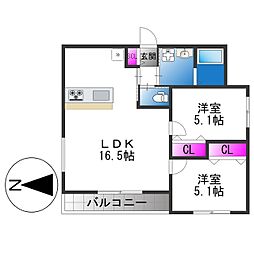 LIB HIRAOKA 2LDKの間取図画像