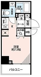 プレール・ドゥーク品川旗の台 7階ワンルームの間取り