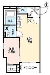 パロス瓢箪山ラドスール 2階1LDKの間取り