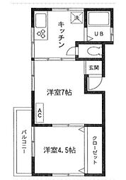 丸越ハイツ 2Kの間取図画像