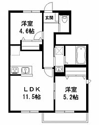 メゾンドパルフェB 2LDKの間取図画像