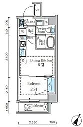 プライムブリス門前仲町 1DKの間取図画像