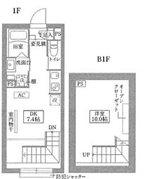 COCOCUBE鵜の木 1階1DKの間取り